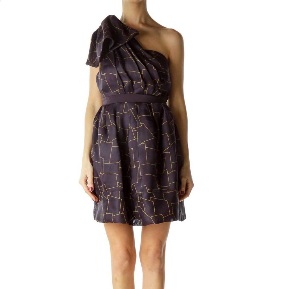 Thread Social Purple Print One Shoulder Cocktail Dress